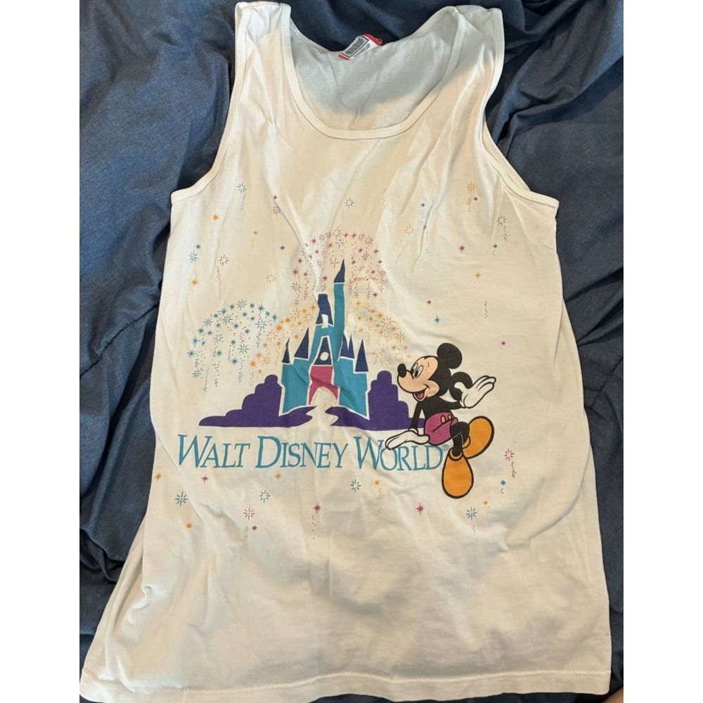 Disney Vintage 90"s Mickey Mouse Castle Graphic Tank top 0191 Medium T Shirt